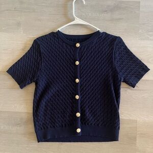 Navy Blue Button-Up Knit Top
